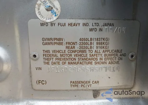 2005 Subaru Impreza Wrx/Wrx W/Premium Pkg from USA, damaged, VIN JF1GD29695H507919